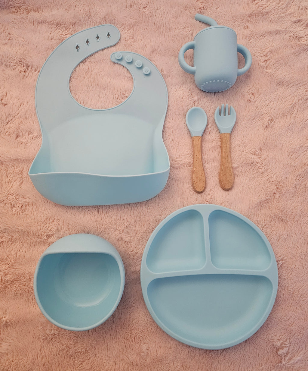 Baby Feeding Set Silicone BPA Free 100% Food grade -Playful light blue
