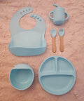 Baby Feeding Set Silicone BPA Free 100% Food grade -Playful light blue