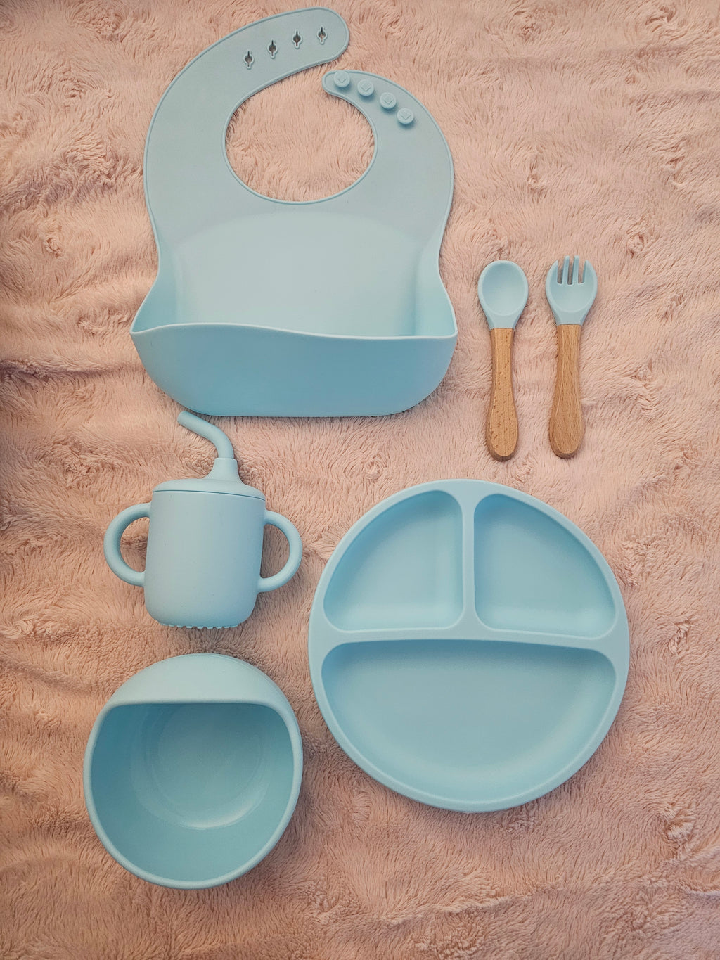Baby Feeding Set Silicone BPA Free 100% Food grade -Playful light blue