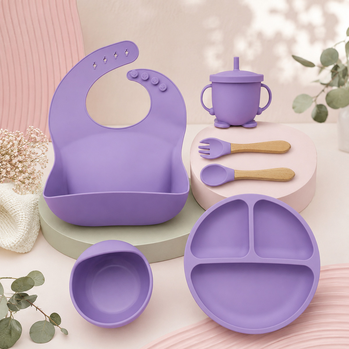 Baby Feeding Set Silicone BPA Free 100% Food grade - Amethyst Purple