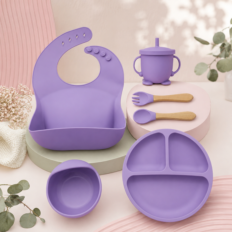 Baby Feeding Set Silicone BPA Free 100% Food grade - Amethyst Purple