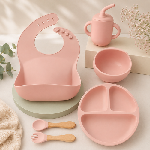 Baby Feeding Set Silicone BPA Free 100% Food grade - Pink Passion