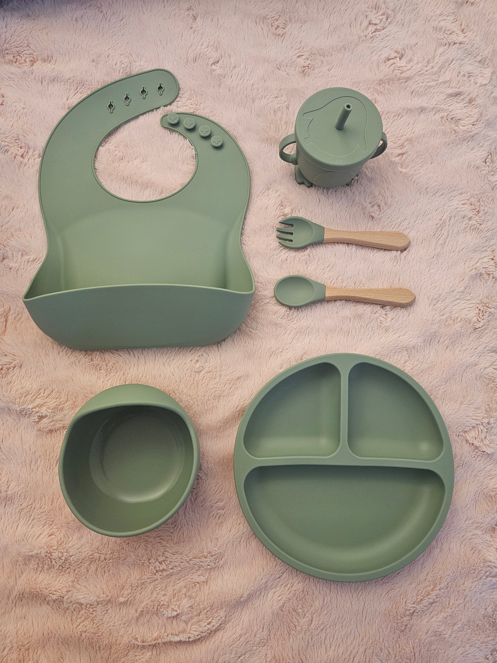 Baby Feeding Set Silicone BPA Free 100% Food grade - Sage Green 2
