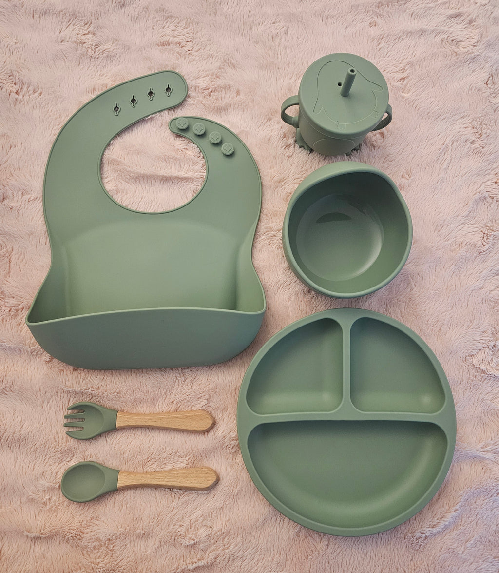 Baby Feeding Set Silicone BPA Free 100% Food grade - Sage Green