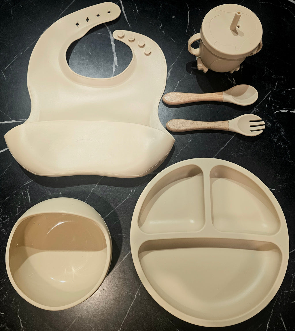Baby Feeding Set Silicone BPA Free 100% Food grade - Sandy Beige