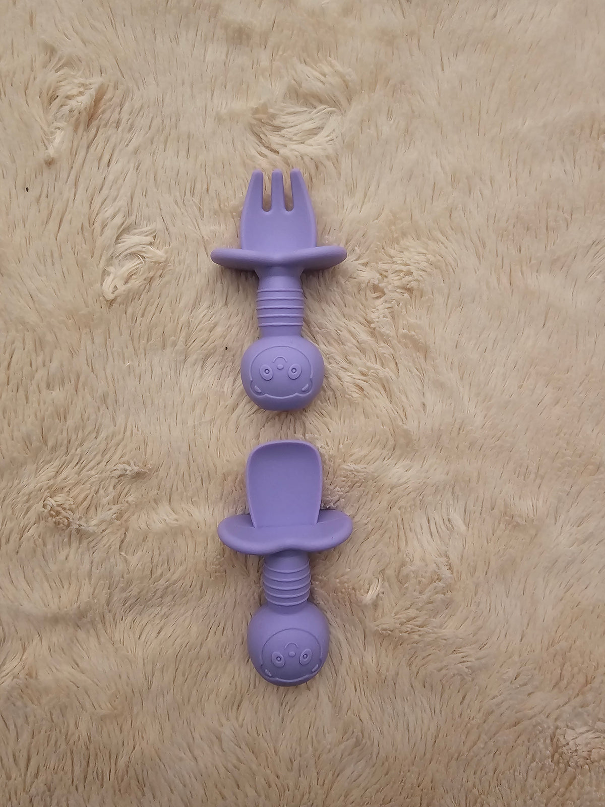 Baby Silicone Self-Feeding Spoon & Fork Set with Choke Guard - Amethyst Purple